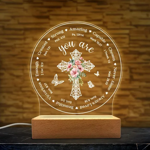 Vista 8 de SANDJEST Luz nocturna acrílica, regalos cristianos para mujeres, regalos inspiradores con versículos de la Biblia, decoración religiosa