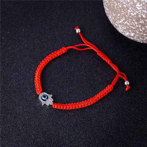 Vista 3 de Pulseras hechas a mano con dije de mano Hamsa de ojo turco para protección y suerte, cábala, ajustable, tejido a mano, hilo de amistad, joyería