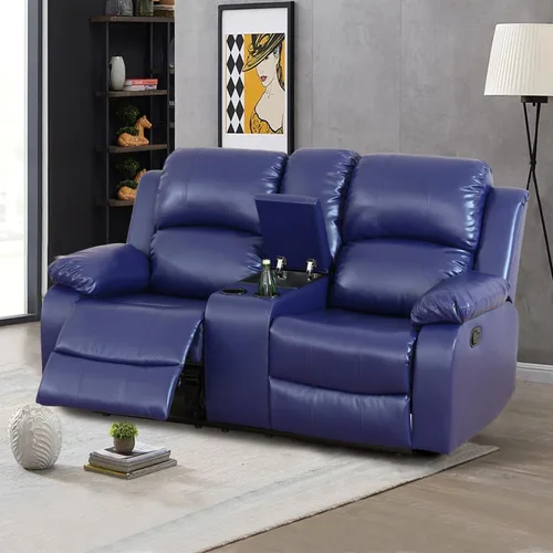 Vista 23 de Sofá reclinable manual de cuero para muebles de sala de estar, sofá reclinable de 78 pulgadas con mesa abatible, portavasos y sofá de cuero