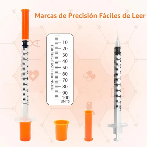 Vista 5 de Jeringas con aguja, U-100 1ml 31G 5/16" (8mm) Jeringa desechable, Suministros de laboratorio envueltos individualmente, Paquete de 30