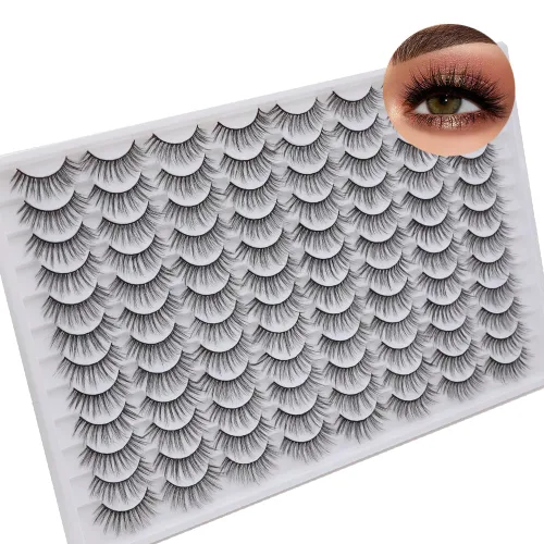 Vista 15 de Azenlo Pestañas postizas 48 pares, pestañas de visón sintético, pestañas tenues de 14mm, pestañas de ojo de gato esponjosas 3D, paquete al por