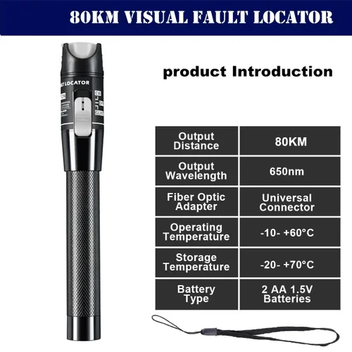 Vista 2 de VFL Localizador visual de fallas, medidor de probador de cable de fibra óptica de 49.7-62.1 mi con conector universal de 0.098 in FC macho a LC