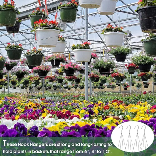 Vista 4 de Paquete de 10 perchas de alambre fuerte de 24 pulgadas para cestas colgantes, 4 cestas colgantes de orquídeas, gancho de alambre de metal
