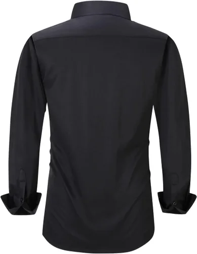 Vista 2 de Camisas de vestir de manga larga para hombre - Camisa casual de ajuste regular con botones y bolsillos Negro