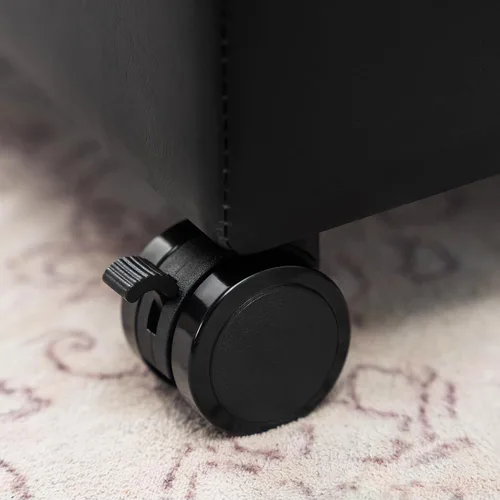 Vista 9 de Adeco Otomana moderna de cuero con ruedas, otomana cuadrada negra rodante de 18.8" con almacenamiento, taburete de tocador tapizado acolchado