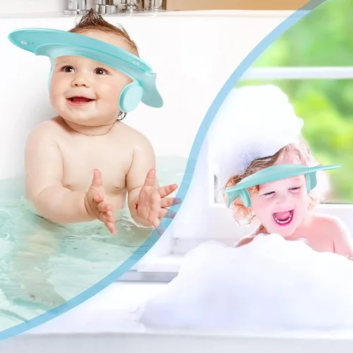 Vista 6 de Gorro de ducha de bebé, protección de silicona, suave y ajustable, gorra de baño para protector de cabeza, ojos y oídos, champú para niños pequeños