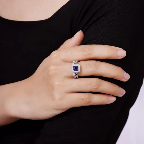 Vista 31 de Amazon Essentials Anillo antiguo de plata de ley chapada en platino o oro con circonita cúbica de elementos infinitos de corte Asscher