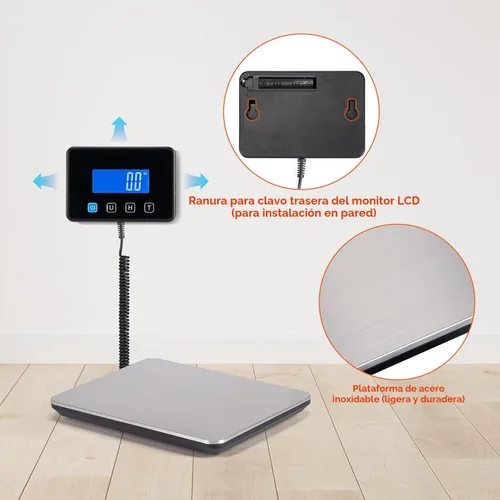 Vista 9 de MUNBYN Báscula de envío, báscula postal digital de 440 lb/1.8 oz para paquetes con función de retención/tara, LCD retroiluminado, batería y cable