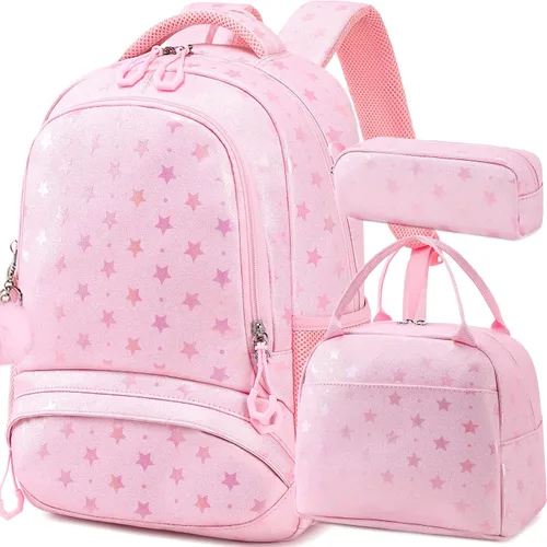 Vista 11 de Mochila de escuela primaria para niñas con lonchera, mochila de regreso a clases 01-lentejuela Púrpura