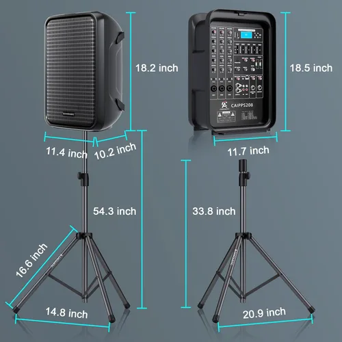 Vista 4 de Sistema de altavoces PA todo en uno de 2 vías, paquete de mezclador de DJ, mezclador de 8 canales de 300 W, Bluetooth, kit de amplificador