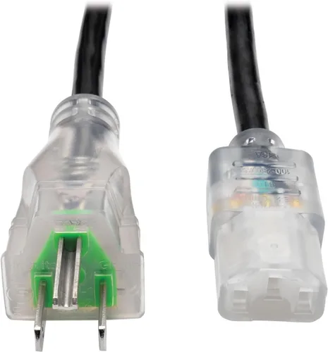 Vista 4 de Tripp Lite Cable de alimentación médico hospitalario, 13A, 16AWG, 5-15P a C13, transparente, 15 pies (P006-015-HG13CL), negro
