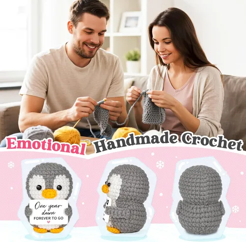 Vista 6 de Regalos de 1 año para aniversario de novio, novia, pingüino de ganchillo hecho a mano