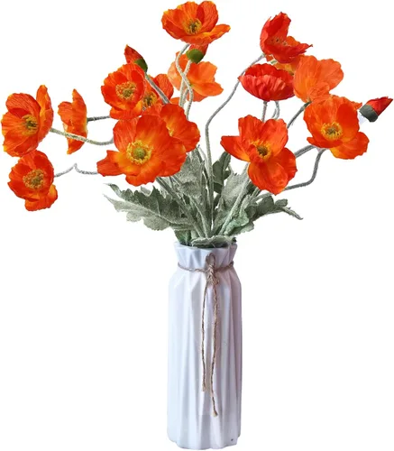 Vista 13 de Flores artificiales, 5 unidades, flores de amapolas, flores artificiales de seda para el hogar, oficina, boda, decoración al aire libre (negro)