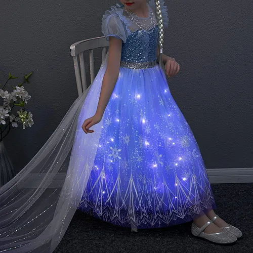 Vista 7 de UPORPOR Light Up Princess Dress Halloween Costumes Girls Kid Toddler Clothes Christmas Elsa Outfit Vestido, Blue, 3-9 Years
