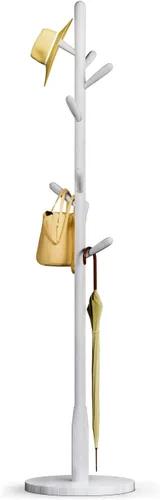 Vista 14 de Perchero de madera maciza, perchero independiente en forma de árbol con 11 ganchos, poste principal de 1.6 pulgadas de diámetro para ropa, soporte
