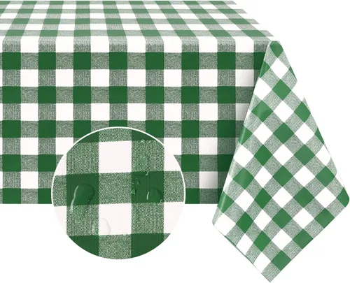 Vista 24 de Romanstile Mantel rectangular de vinilo, 100% impermeable, mantel de plástico a cuadros de búfalo, resistente y lavable para exteriores, campamento