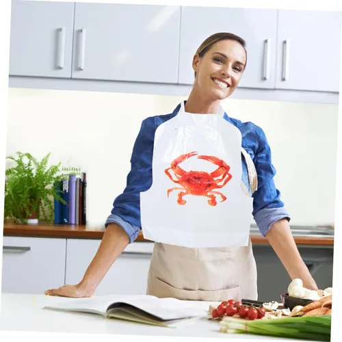 Vista 4 de Divertidos delantales desechables versátiles con temática de cangrejo, 100 baberos para fiestas de hervir mariscos, Rojo
