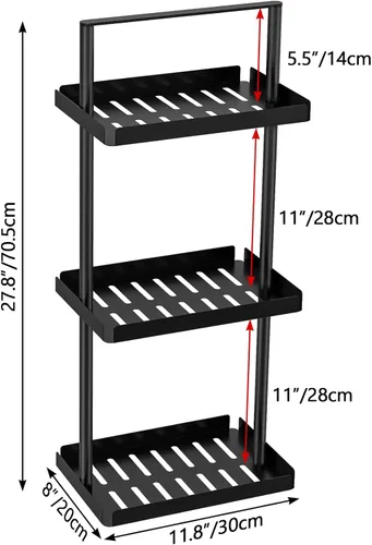 Vista 2 de STWWO Organizador de encimera de baño de 3 niveles, organizador de tocador para estante de esquina de baño, organizador de ducha de metal con asa