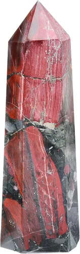 Vista 2 de Torre Obelisco de Piedra de Sangre de África Grande Varita de Punta de Cristal Curativo Natural de 6 Facetas Reiki Meditación Decoración del Hogar