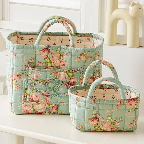 Vista 8 de vctops Paquete de 2 cestas de almacenamiento acolchadas de tela bohemia floral (Floral G)