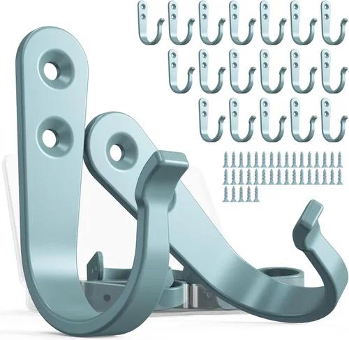 Vista 10 de BREYDROK 20 piezas de ganchos de pared de metal resistentes para abrigos, ganchos de un solo diente para colgar con 40 tornillos para toallas
