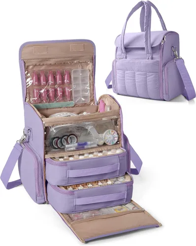 Vista 7 de Bolsa organizadora de esmalte de uñas con capacidad para 70 Rosa