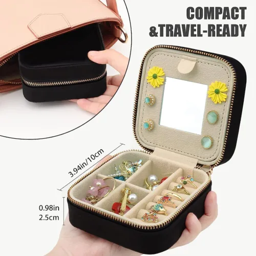 Vista 6 de Joyeros para mujer, estuche de joyería de viaje, organizador de viaje de joyería, pequeño joyero para mujer, estuche de viaje de joyería