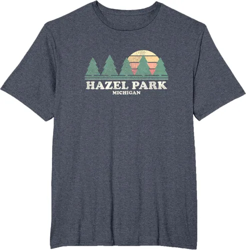 Vista 52 de Hazel Park MI - Camiseta vintage con diseño retro de los años 70, Azul / Patchwork, S