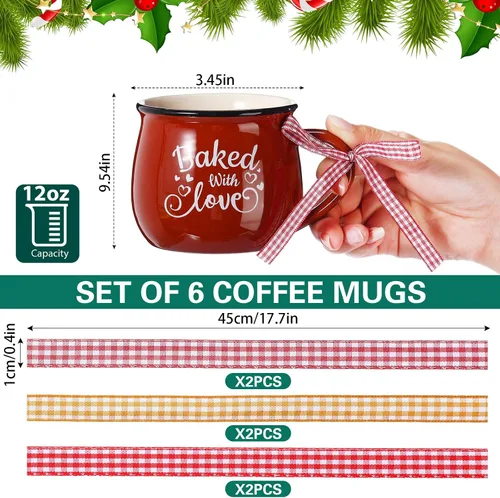 Vista 2 de Sawysine Juego de 6 tazas de café de Navidad, tazas de cerámica de 12 onzas, regalo de chocolate caliente para familiares, mamá, mujer, amiga, casa