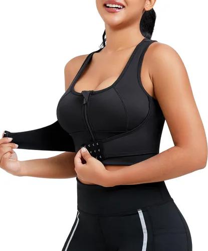 Vista 2 de URSEXYLY Sujetadores deportivos con cremallera frontal para mujer, brasier de yoga acolchado extraíble de alto soporte para fitness, entrenamiento