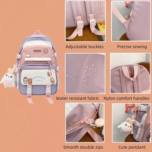 Vista 6 de Kawaii Mochilas para niñas, mochilas estéticas para bolsas escolares, azul, Mochilas Daypack