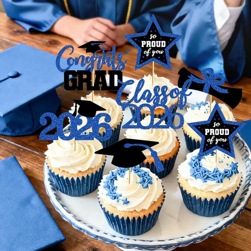 Vista 9 de 48 adornos para cupcakes graduados, 6 estilos de decoración para tartas de graduación, decoraciones de graduación de felicitaciones 2026, tapa negra