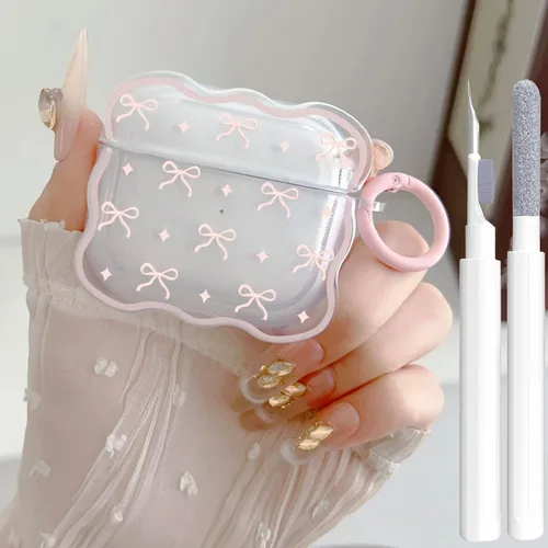 Vista 18 de Linda funda transparente para AirPods de 3ª generación, color verde, diseño de lazo femenino, TPU suave, a prueba de golpes, Kawaii Airpods