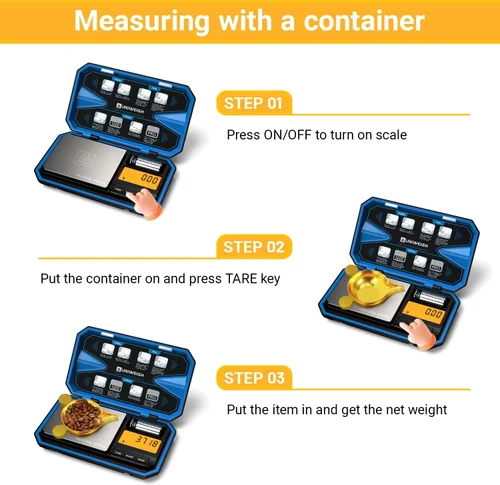 Vista 4 de UNIWEIGH Báscula digital de bolsillo de 7.05 oz/0.00 oz, báscula digital de gramos, mini báscula de joyería digital de peso gramo con pesos Cal