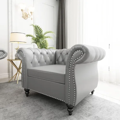 Vista 39 de QHITTY Sofá grande Accent, sofá Chesterfield de 3 plazas moderno de cuero, sofá tapizado con respaldo copetudo para muebles de sala de estar (negro)