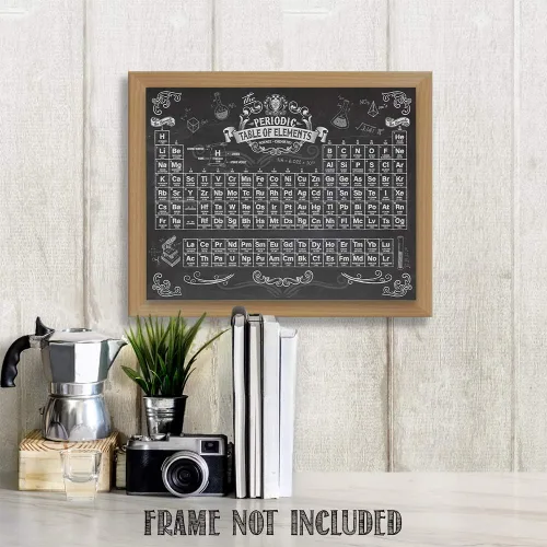 Vista 2 de Tabla periódica de elementos de 11 x 14 pulgadas, impresión sin marco, arte de pared de ciencia estilo pizarra, póster educativo de química y física
