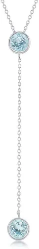 Vista 2 de Collar de plata de ley con bisel redondo y topacio azul o amatista con piedras preciosas Lariat 40,6 + 2.3in