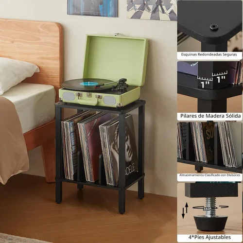 Vista 8 de LELELINKY Soporte para tocadiscos de 2 niveles con almacenamiento de discos de vinilo hasta 100 álbumes, soporte para discos de dormitorio y mesa