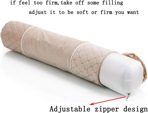 Vista 4 de ALIBO Almohada redonda ajustable de cuello firme beige de 18.9 x 3.9 pulgadas con funda de almohada lavable para aliviar el dolor, almohada cervical