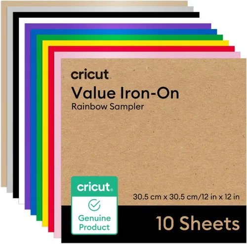 Vista 9 de Cricut® Value Iron-On, Muestra de Arcoíris - 30 cm x 30 cm (20 unidades) - Vinilo de Transferencia de Calor HTV
