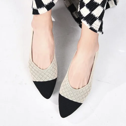 Vista 3 de Buyrew Zapatos planos de ballet con punta puntiaguda para mujer, zapatos de vestir de punto, cuña baja, soporte de arco, caminar, oficina, negocios