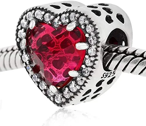 Vista 4 de Abalorios de corazón radiante de plata de ley 925 calada con piedra para pulsera Pandora Europea