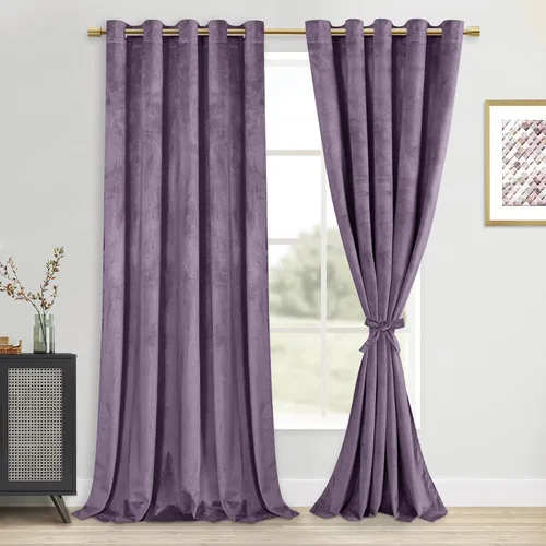 Vista 19 de DWCN - Juego de 2 paneles de cortina de terciopelo con ojales negros, tratamiento de ventanas con aislamiento térmico, apilables, decoración moderna