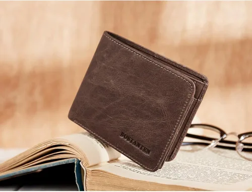 Vista 2 de BOSTANTEN Billeteras de piel auténtica para hombre con bloqueo RFID y 2 ventanas de identificación