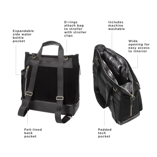 Vista 28 de Petunia Pickle Bottom Mochila pivote, múltiples opciones de transporte, bolsillos aislados, silueta moderna, interior espacioso, índigo/rubor