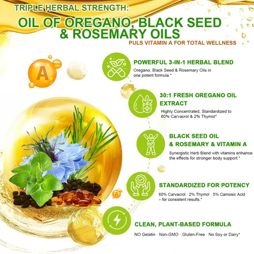 Vista 4 de Aceite de orégano cápsulas blandas veganas, aceite de orégano con aceite