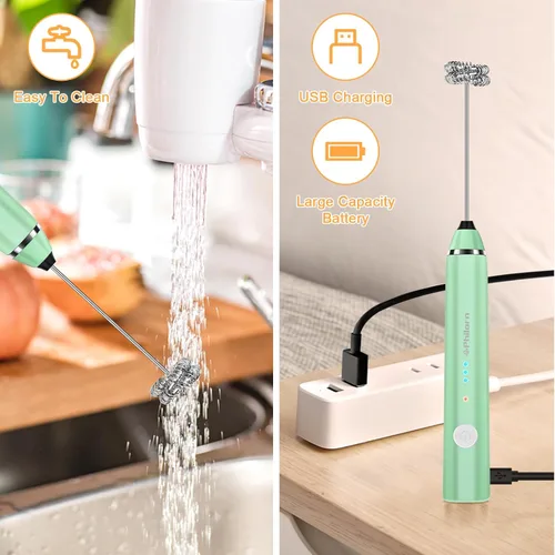 Vista 5 de Philorn - Varilla espumadora de leche recargable eléctrica de mano, batidor mini para café con leche, capuchino, frappé, matcha, chocolate caliente