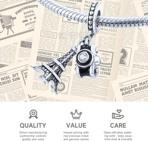 Vista 3 de Cuentas de plata de ley 925 para pulseras y collares, cuentas de cristal para hermana de pasaporte de avión, pulseras de ángulo de corazón de café