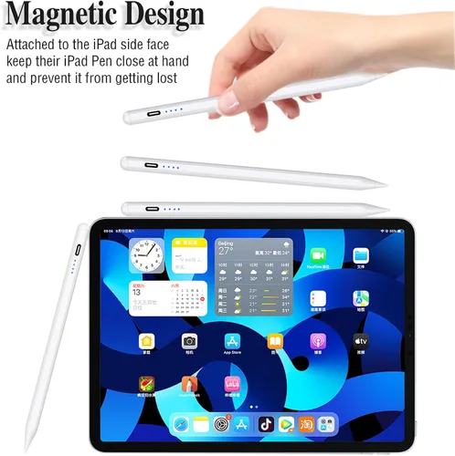 Vista 5 de Lápiz óptico activo para pantallas táctiles Pluma de tableta recargable Punta POM Lápiz magnético para iPad Stylus Pen para Blanco