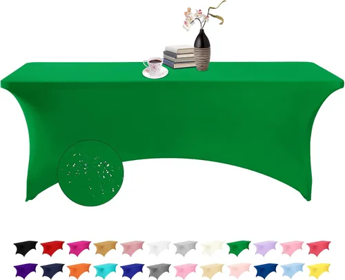 Vista 181 de Paquete de 2 fundas de mesa de elastano impermeables para mesas rectangulares, 6 pies, negras, elásticas, resistentes a manchas, para todas